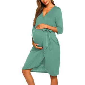 imageEkouaer Maternity Robe Nursing Robes for Hospital Labor Delivery V Neck Pregnancy Bathrobe Womens Postpartum NightgownGray Green