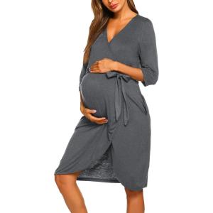 imageEkouaer Maternity Robe Nursing Robes for Hospital Labor Delivery V Neck Pregnancy Bathrobe Womens Postpartum NightgownGrey