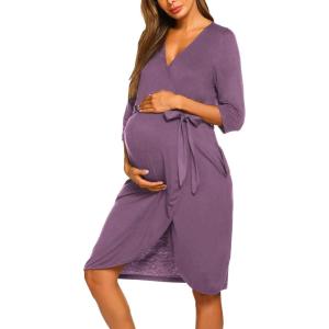 imageEkouaer Maternity Robe Nursing Robes for Hospital Labor Delivery V Neck Pregnancy Bathrobe Womens Postpartum NightgownLight Purple