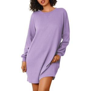 imageEkouaer Nightgowns for Women Long Sleeve Sleep Shirts Waffle Knit Nightshirts Soft Sleep Dress Oversized SleepwearLilac