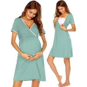 imageEkouaer Nursing Nightgown Delivery and Labor Gown for Hospital Short Sleeve Maternity Breastfeeding DressGreen