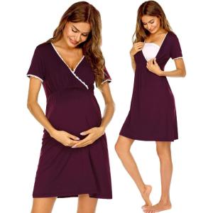 imageEkouaer Nursing Nightgown Delivery and Labor Gown for Hospital Short Sleeve Maternity Breastfeeding DressRosewood