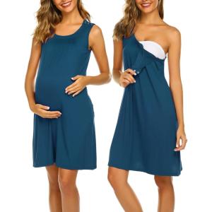 imageEkouaer Nursing Nightgown LaborDeliveryHospital Gown Sleeveless Maternity Nursing Dresses Breastfeeding with ButtonBlue Green