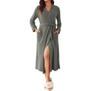 imageEkouaer Robes for Women Long Light Weight Knit Bathrobe Soft Sleepwear Ladies Loungewear Kimono Spa Robe SXXLDark Gray