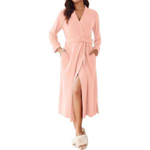 imageEkouaer Robes for Women Long Light Weight Knit Bathrobe Soft Sleepwear Ladies Loungewear Kimono Spa Robe SXXLPink