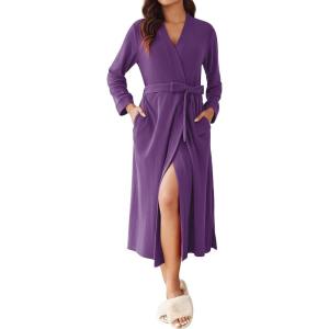 imageEkouaer Robes for Women Long Light Weight Knit Bathrobe Soft Sleepwear Ladies Loungewear Kimono Spa Robe SXXLPurple