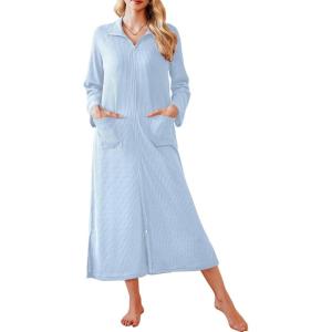 imageEkouaer Waffle Robes for Women Long Zipper Bathrobes Lightweight House Coat Soft Sleepwear with Pockets Loungewear SXXLClear Blue