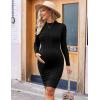 imageEkouaer Maternity Dress Mock Turtleneck Pregnancy Dress Rib Knit Stretchy Bodycon Baby Shower DressBlack