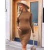 imageEkouaer Maternity Dress Mock Turtleneck Pregnancy Dress Rib Knit Stretchy Bodycon Baby Shower DressBrown