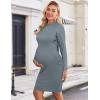 imageEkouaer Maternity Dress Mock Turtleneck Pregnancy Dress Rib Knit Stretchy Bodycon Baby Shower DressDark Blue