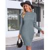 imageEkouaer Maternity Dress Mock Turtleneck Pregnancy Dress Rib Knit Stretchy Bodycon Baby Shower DressDark Blue