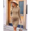 imageEkouaer Maternity Dress Mock Turtleneck Pregnancy Dress Rib Knit Stretchy Bodycon Baby Shower DressKhaki