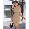 imageEkouaer Maternity Dress Mock Turtleneck Pregnancy Dress Rib Knit Stretchy Bodycon Baby Shower DressKhaki