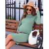 imageEkouaer Maternity Dress Mock Turtleneck Pregnancy Dress Rib Knit Stretchy Bodycon Baby Shower DressMint Green