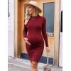 imageEkouaer Maternity Dress Mock Turtleneck Pregnancy Dress Rib Knit Stretchy Bodycon Baby Shower DressWine Red