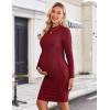 imageEkouaer Maternity Dress Mock Turtleneck Pregnancy Dress Rib Knit Stretchy Bodycon Baby Shower DressWine Red