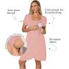 imageEkouaer Nursing Nightgown 3 In 1 Maternity Nightgown Short Sleeve Nursing Gown Breasfeeding Sleepwear Delivery DressPink