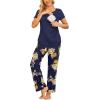 imageEkouaer Women Maternity Nursing Pajama Set Breastfeeding Sleepwear Set Short Sleeve Top ampamp Pants Postpartum PajamasFloral Navy Blue1