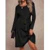 imageEkouaer Womens Maternity Dress Rib Knit Long Sleeve Pregnancy Dresses Crewneck Pregnant Clothes with BeltBlack