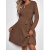 imageEkouaer Womens Maternity Dress Rib Knit Long Sleeve Pregnancy Dresses Crewneck Pregnant Clothes with BeltBrown