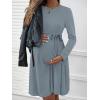 imageEkouaer Womens Maternity Dress Rib Knit Long Sleeve Pregnancy Dresses Crewneck Pregnant Clothes with BeltDark Blue