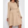 imageEkouaer Womens Maternity Dress Rib Knit Long Sleeve Pregnancy Dresses Crewneck Pregnant Clothes with BeltKhaki