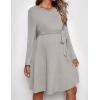 imageEkouaer Womens Maternity Dress Rib Knit Long Sleeve Pregnancy Dresses Crewneck Pregnant Clothes with BeltLight Grey