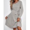 imageEkouaer Womens Maternity Dress Rib Knit Long Sleeve Pregnancy Dresses Crewneck Pregnant Clothes with BeltLight Grey