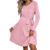 imageEkouaer Womens Maternity Dress Rib Knit Long Sleeve Pregnancy Dresses Crewneck Pregnant Clothes with BeltPink