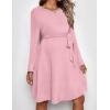 imageEkouaer Womens Maternity Dress Rib Knit Long Sleeve Pregnancy Dresses Crewneck Pregnant Clothes with BeltPink