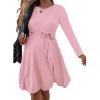 imageEkouaer Womens Maternity Dress Rib Knit Long Sleeve Pregnancy Dresses Crewneck Pregnant Clothes with BeltPink