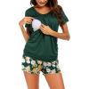 imageEkouaer Womens Maternity Nursing Pajamas Set Breastfeeding Sleepwear Double Layer Short Sleeve Top ampamp Shorts Pregnancy PJSB  Floral Dark Green