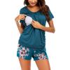 imageEkouaer Womens Maternity Nursing Pajamas Set Breastfeeding Sleepwear Double Layer Short Sleeve Top ampamp Shorts Pregnancy PJSB  Floral Teal