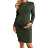 imageEkouaer Maternity Dress Mock Turtleneck Pregnancy Dress Rib Knit Stretchy Bodycon Baby Shower DressArmy Green