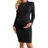 imageEkouaer Maternity Dress Mock Turtleneck Pregnancy Dress Rib Knit Stretchy Bodycon Baby Shower DressBlack