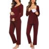 imageEkouaer Maternity Nursing Pajama Sets Labor Delivery Pjs Long Sleeve Breastfeeding Pajamas Pregnancy Sleepwear SetWine Red