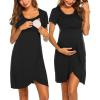 imageEkouaer Nursing Nightgown 3 In 1 Maternity Nightgown Short Sleeve Nursing Gown Breasfeeding Sleepwear Delivery DressBlack