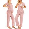 imageEkouaer Women Maternity Nursing Pajama Set Breastfeeding Sleepwear Set Short Sleeve Top ampamp Pants Postpartum PajamasPink