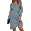 imageEkouaer Womens Maternity Dress Rib Knit Long Sleeve Pregnancy Dresses Crewneck Pregnant Clothes with BeltDark Blue