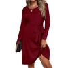 imageEkouaer Womens Maternity Dress Rib Knit Long Sleeve Pregnancy Dresses Crewneck Pregnant Clothes with BeltWine Red