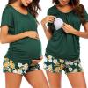 imageEkouaer Womens Maternity Nursing Pajamas Set Breastfeeding Sleepwear Double Layer Short Sleeve Top ampamp Shorts Pregnancy PJSB  Floral Dark Green