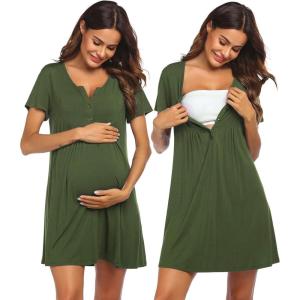 imageEkouaer Labor and Delivery Gown Nursing Nightgown Maternity Nightgowns for Hospital Short Breastfeeding Nightgown SXXLGreen