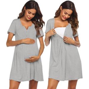 imageEkouaer Labor and Delivery Gown Nursing Nightgown Maternity Nightgowns for Hospital Short Breastfeeding Nightgown SXXLLight Gray