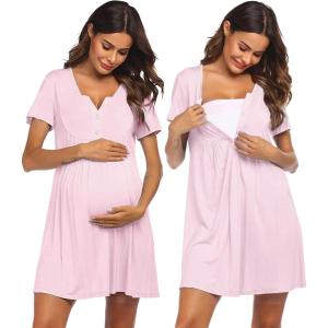 imageEkouaer Labor and Delivery Gown Nursing Nightgown Maternity Nightgowns for Hospital Short Breastfeeding Nightgown SXXLLight Pink