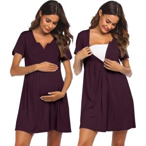 imageEkouaer Labor and Delivery Gown Nursing Nightgown Maternity Nightgowns for Hospital Short Breastfeeding Nightgown SXXLMaroon