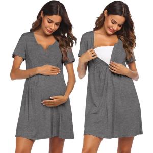 imageEkouaer Labor and Delivery Gown Nursing Nightgown Maternity Nightgowns for Hospital Short Breastfeeding Nightgown SXXLMidgrey