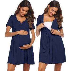 imageEkouaer Labor and Delivery Gown Nursing Nightgown Maternity Nightgowns for Hospital Short Breastfeeding Nightgown SXXLNavy Blue