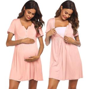 imageEkouaer Labor and Delivery Gown Nursing Nightgown Maternity Nightgowns for Hospital Short Breastfeeding Nightgown SXXLPink