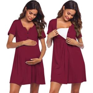 imageEkouaer Labor and Delivery Gown Nursing Nightgown Maternity Nightgowns for Hospital Short Breastfeeding Nightgown SXXLWine Red