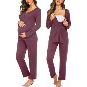 imageEkouaer Maternity Nursing Pajama Sets Labor Delivery Pjs Long Sleeve Breastfeeding Pajamas Pregnancy Sleepwear SetBurgundy